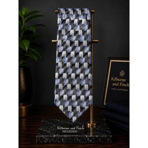 Kilburne & Finch Men's Blue Gray Geometric Silk Necktie Modern Designer Tie
